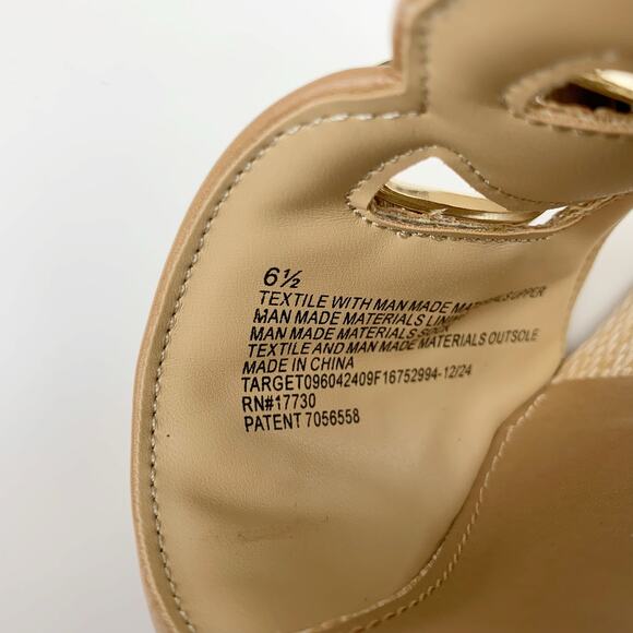 A New Day Arden Sandals Tan Raffia Ornamented Block Heels Women's 6.5 - Picture 6 of 10